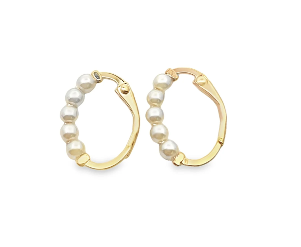 Small Bead/Pearl Latch Back Open Hoop Earrings. Glamorous Pearl Earrings. Pearl Earrings with Glamor.